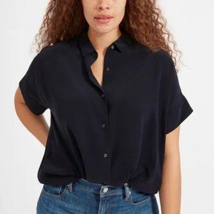 S Everlane Black Short Sleeve Relaxed Silk Shirt